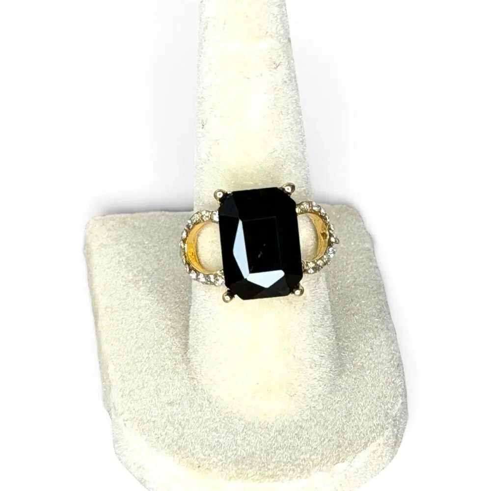 Gold-Tone Black Onyx-Style Cocktail Ring